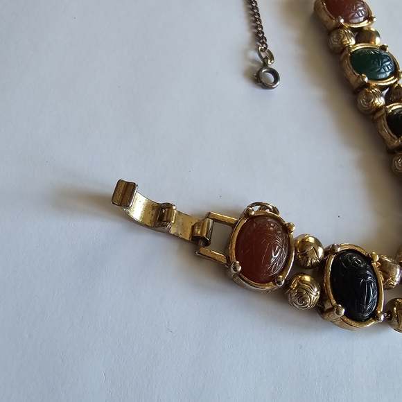 Vintage Scarab Bracelet Egyptian Revival Slide Charms gold tone Victorian - Picture 12 of 13